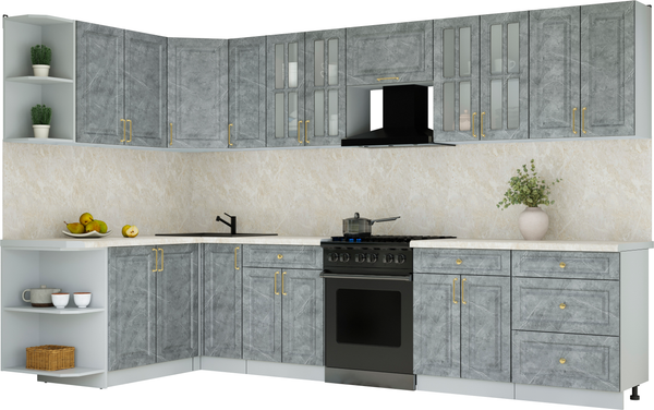 Изображение товара Кухонный гарнитур Интерлиния Мила Шато 1.7x3.3 LV (керамика/керамика/опал светлый)