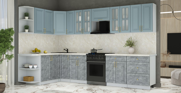 Изображение товара Кухонный гарнитур Интерлиния Мила Шато 1.7x3.3 LV (океан/керамика/опал светлый)