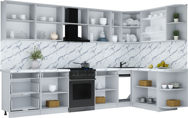 Изображение товара Кухонный гарнитур Интерлиния Мила Шато 1.7x3.3 PR (белый/керамика/опал светлый)