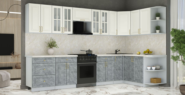 Изображение товара Кухонный гарнитур Интерлиния Мила Шато 1.7x3.3 PR (белый/керамика/опал светлый)