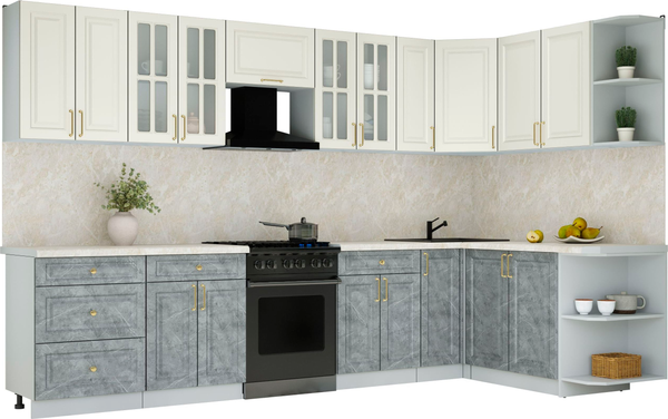 Изображение товара Кухонный гарнитур Интерлиния Мила Шато 1.7x3.3 PR (белый/керамика/опал светлый)