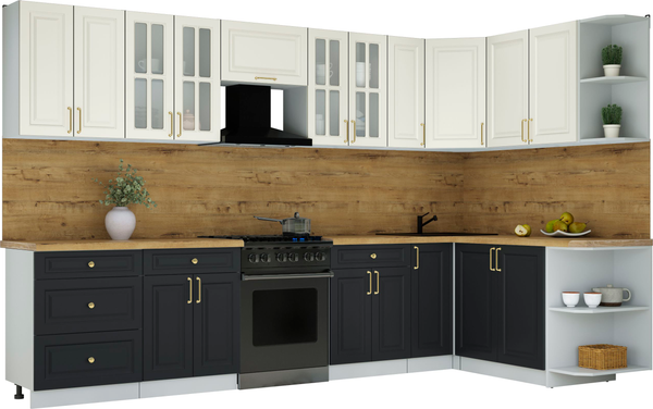 Изображение товара Кухонный гарнитур Интерлиния Мила Шато 1.7x3.3 PR (белый/черный/дуб бунратти)