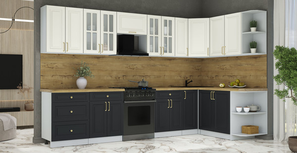 Изображение товара Кухонный гарнитур Интерлиния Мила Шато 1.7x3.3 PR (белый/черный/дуб бунратти)