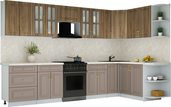 Изображение товара Кухонный гарнитур Интерлиния Мила Шато 1.7x3.3 PR (дуб вотан/луна/опал светлый)