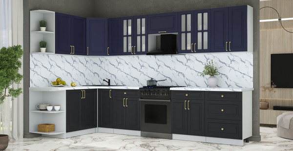 Изображение товара Кухонный гарнитур Интерлиния Мила Шато 1.7x3.3 PR (индиго/черный/белый гранит)