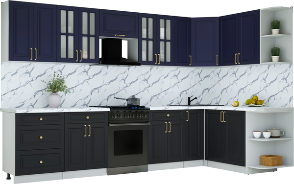 Изображение товара Кухонный гарнитур Интерлиния Мила Шато 1.7x3.3 PR (индиго/черный/белый гранит)