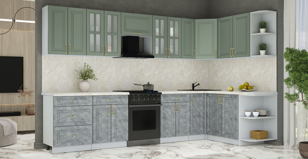 Изображение товара Кухонный гарнитур Интерлиния Мила Шато 1.7x3.3 PR (мята/керамика/опал светлый)