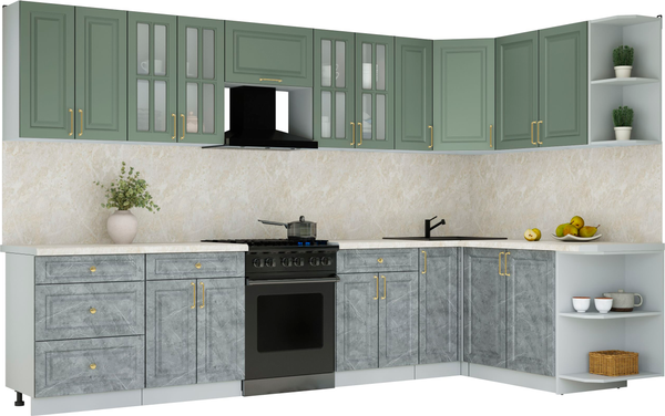 Изображение товара Кухонный гарнитур Интерлиния Мила Шато 1.7x3.3 PR (мята/керамика/опал светлый)