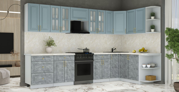 Изображение товара Кухонный гарнитур Интерлиния Мила Шато 1.7x3.3 PR (океан/керамика/опал светлый)