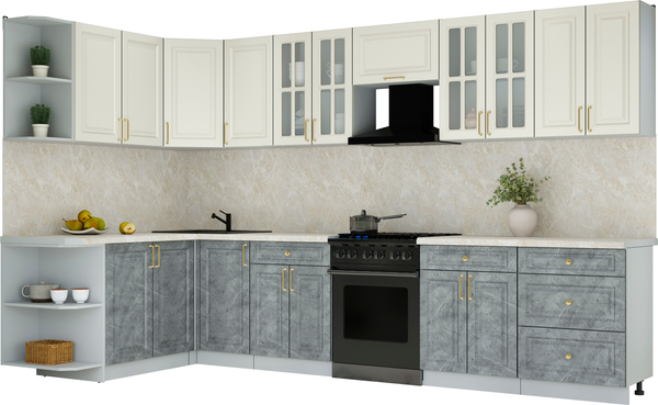 Изображение товара Кухонный гарнитур Интерлиния Мила Шато 1.7x3.4 LV (белый/керамика/опал светлый)