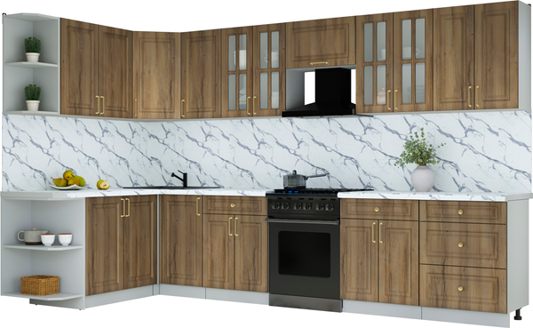 Изображение товара Кухонный гарнитур Интерлиния Мила Шато 1.7x3.4 LV (дуб вотан/дуб вотан/белый гранит)