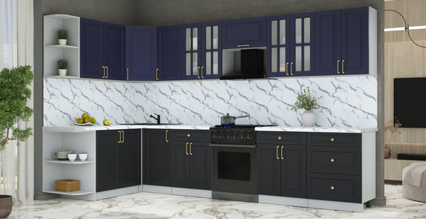 Изображение товара Кухонный гарнитур Интерлиния Мила Шато 1.7x3.4 LV (индиго/черный/белый гранит)