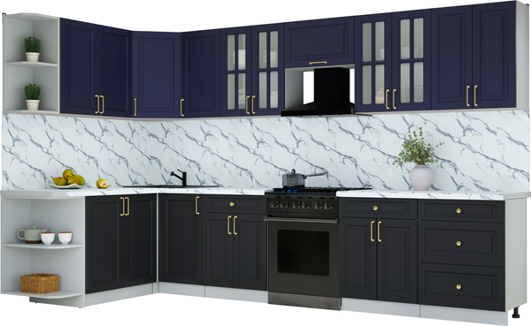 Изображение товара Кухонный гарнитур Интерлиния Мила Шато 1.7x3.4 LV (индиго/черный/белый гранит)
