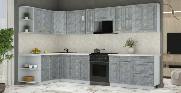 Изображение товара Кухонный гарнитур Интерлиния Мила Шато 1.7x3.4 LV (керамика/керамика/опал светлый)