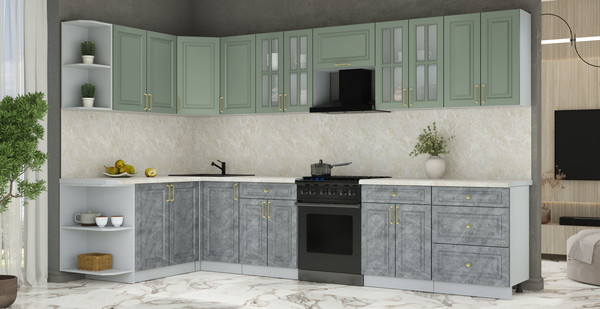 Изображение товара Кухонный гарнитур Интерлиния Мила Шато 1.7x3.4 LV (мята/керамика/опал светлый)