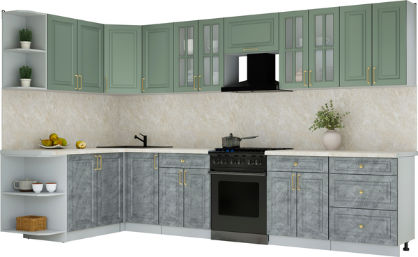 Изображение товара Кухонный гарнитур Интерлиния Мила Шато 1.7x3.4 LV (мята/керамика/опал светлый)