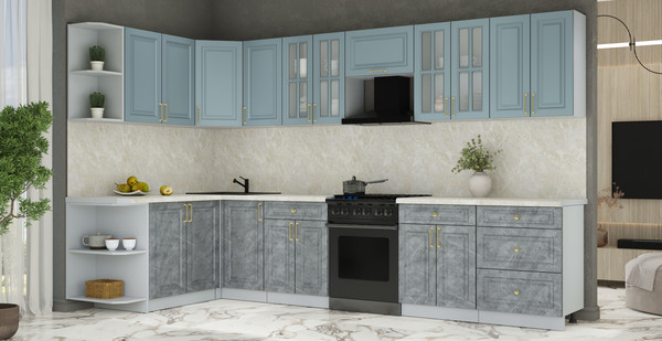 Изображение товара Кухонный гарнитур Интерлиния Мила Шато 1.7x3.4 LV (океан/керамика/опал светлый)