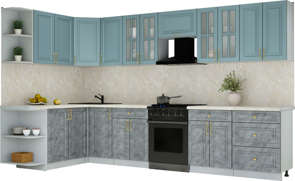 Изображение товара Кухонный гарнитур Интерлиния Мила Шато 1.7x3.4 LV (океан/керамика/опал светлый)