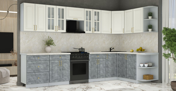 Изображение товара Кухонный гарнитур Интерлиния Мила Шато 1.7x3.4 PR (белый/керамика/опал светлый)