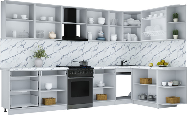 Изображение товара Кухонный гарнитур Интерлиния Мила Шато 1.7x3.4 PR (белый/керамика/опал светлый)