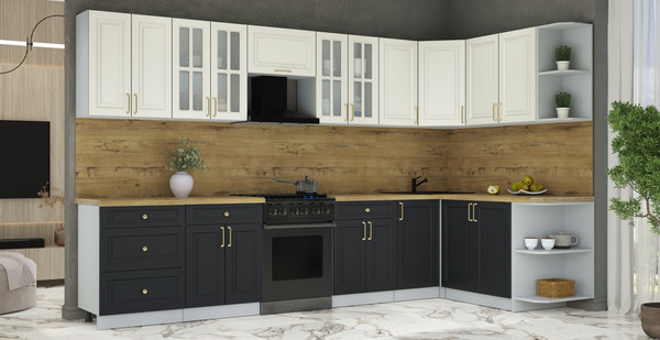 Изображение товара Кухонный гарнитур Интерлиния Мила Шато 1.7x3.4 PR (белый/черный/дуб бунратти)