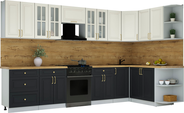 Изображение товара Кухонный гарнитур Интерлиния Мила Шато 1.7x3.4 PR (белый/черный/дуб бунратти)