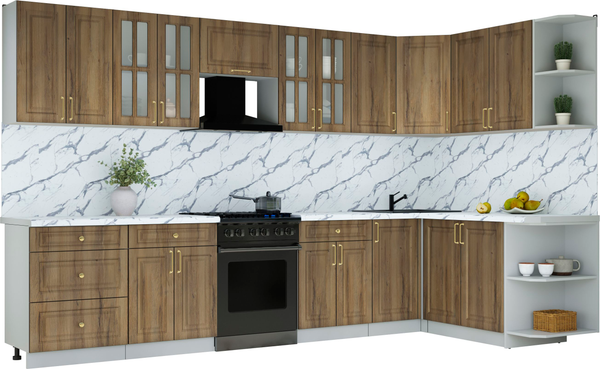 Изображение товара Кухонный гарнитур Интерлиния Мила Шато 1.7x3.4 PR (дуб вотан/дуб вотан/белый гранит)
