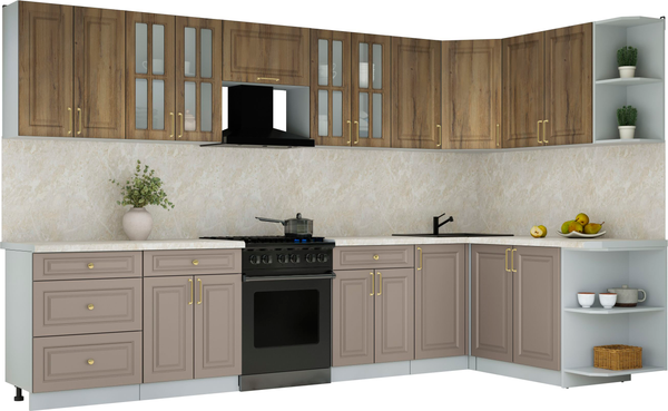 Изображение товара Кухонный гарнитур Интерлиния Мила Шато 1.7x3.4 PR (дуб вотан/луна/опал светлый)