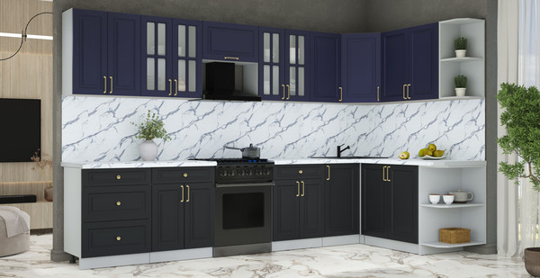Изображение товара Кухонный гарнитур Интерлиния Мила Шато 1.7x3.4 PR (индиго/черный/белый гранит)