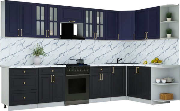 Изображение товара Кухонный гарнитур Интерлиния Мила Шато 1.7x3.4 PR (индиго/черный/белый гранит)