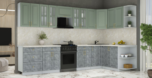 Изображение товара Кухонный гарнитур Интерлиния Мила Шато 1.7x3.4 PR (мята/керамика/опал светлый)