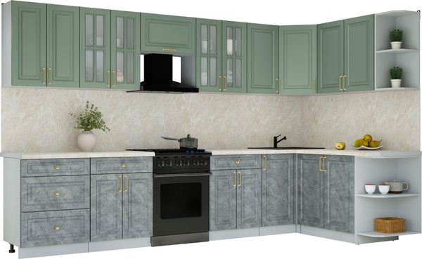 Изображение товара Кухонный гарнитур Интерлиния Мила Шато 1.7x3.4 PR (мята/керамика/опал светлый)