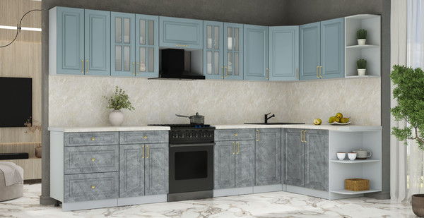 Изображение товара Кухонный гарнитур Интерлиния Мила Шато 1.7x3.4 PR (океан/керамика/опал светлый)