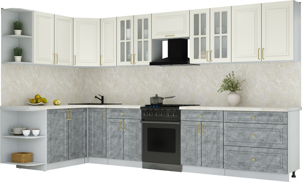 Изображение товара Кухонный гарнитур Интерлиния Мила Шато 1.7x3.5 LV (белый/керамика/опал светлый)