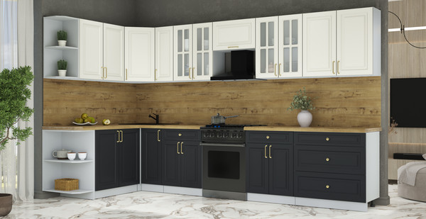 Изображение товара Кухонный гарнитур Интерлиния Мила Шато 1.7x3.5 LV (белый/черный/дуб бунратти)