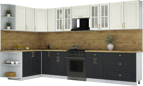 Изображение товара Кухонный гарнитур Интерлиния Мила Шато 1.7x3.5 LV (белый/черный/дуб бунратти)