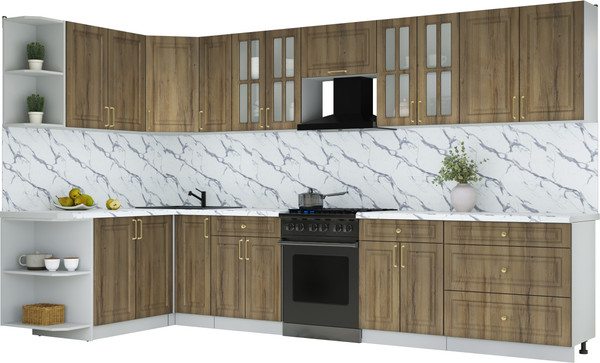 Изображение товара Кухонный гарнитур Интерлиния Мила Шато 1.7x3.5 LV (дуб вотан/дуб вотан/белый гранит)