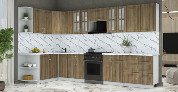 Изображение товара Кухонный гарнитур Интерлиния Мила Шато 1.7x3.5 LV (дуб вотан/дуб вотан/белый гранит)