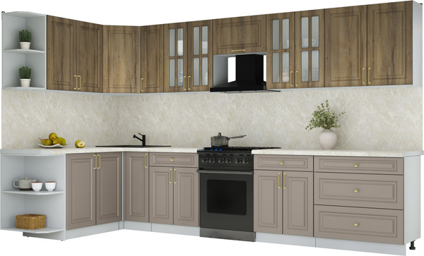 Изображение товара Кухонный гарнитур Интерлиния Мила Шато 1.7x3.5 LV (дуб вотан/луна/опал светлый)