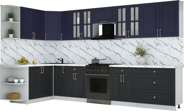 Изображение товара Кухонный гарнитур Интерлиния Мила Шато 1.7x3.5 LV (индиго/черный/белый гранит)