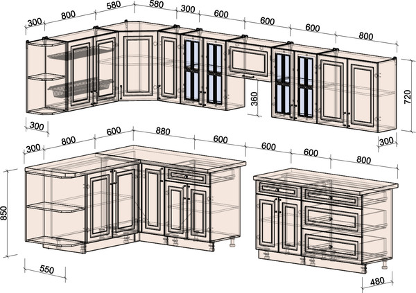 Изображение товара Кухонный гарнитур Интерлиния Мила Шато 1.7x3.5 LV (луна/дуб вотан/опал светлый)