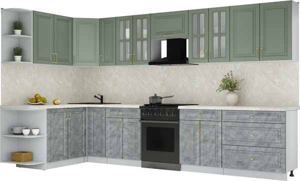 Изображение товара Кухонный гарнитур Интерлиния Мила Шато 1.7x3.5 LV (мята/керамика/опал светлый)