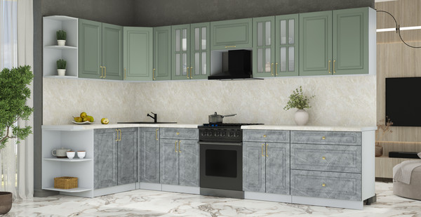 Изображение товара Кухонный гарнитур Интерлиния Мила Шато 1.7x3.5 LV (мята/керамика/опал светлый)