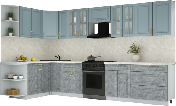 Изображение товара Кухонный гарнитур Интерлиния Мила Шато 1.7x3.5 LV (океан/керамика/опал светлый)