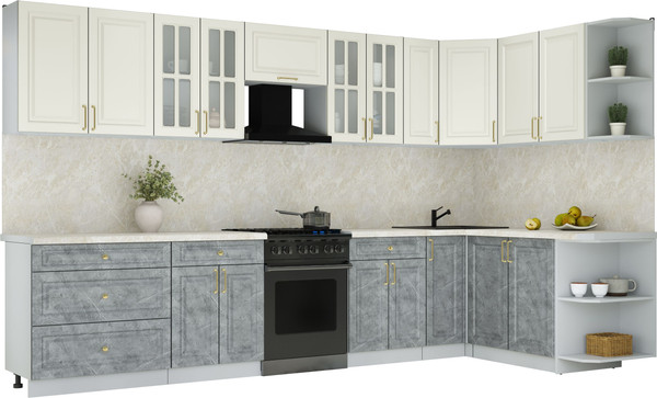 Изображение товара Кухонный гарнитур Интерлиния Мила Шато 1.7x3.5 PR (белый/керамика/опал светлый)