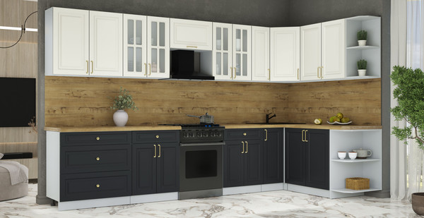 Изображение товара Кухонный гарнитур Интерлиния Мила Шато 1.7x3.5 PR (белый/черный/дуб бунратти)