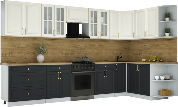 Изображение товара Кухонный гарнитур Интерлиния Мила Шато 1.7x3.5 PR (белый/черный/дуб бунратти)