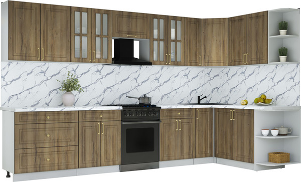 Изображение товара Кухонный гарнитур Интерлиния Мила Шато 1.7x3.5 PR (дуб вотан/дуб вотан/белый гранит)