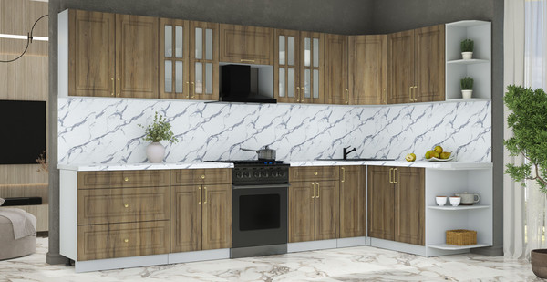 Изображение товара Кухонный гарнитур Интерлиния Мила Шато 1.7x3.5 PR (дуб вотан/дуб вотан/белый гранит)