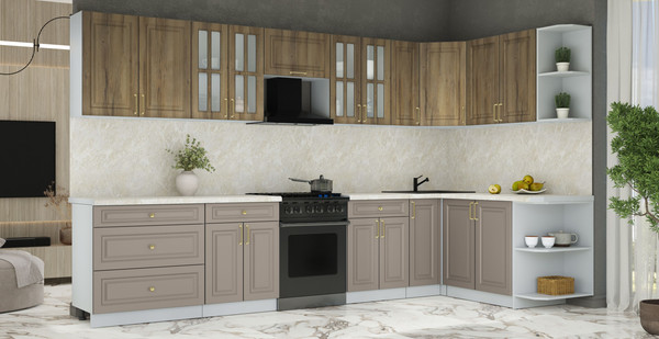 Изображение товара Кухонный гарнитур Интерлиния Мила Шато 1.7x3.5 PR (дуб вотан/луна/опал светлый)